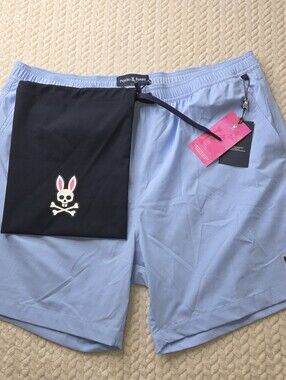 Psycho Bunny Hydrochromic Light Blue Swim Trunks With Carrying Case XL NWT